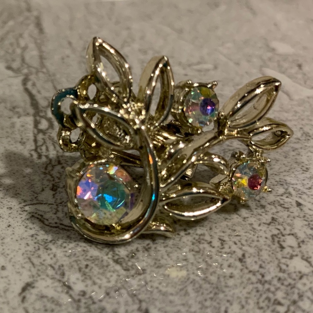 Vintage iridescent and gold clip-on earrings